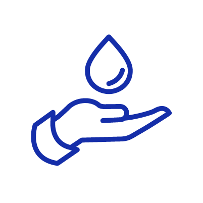 Hand holding a water drop icon