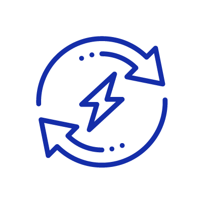 Energy efficiency symbol with circular arrows and lightning bolt